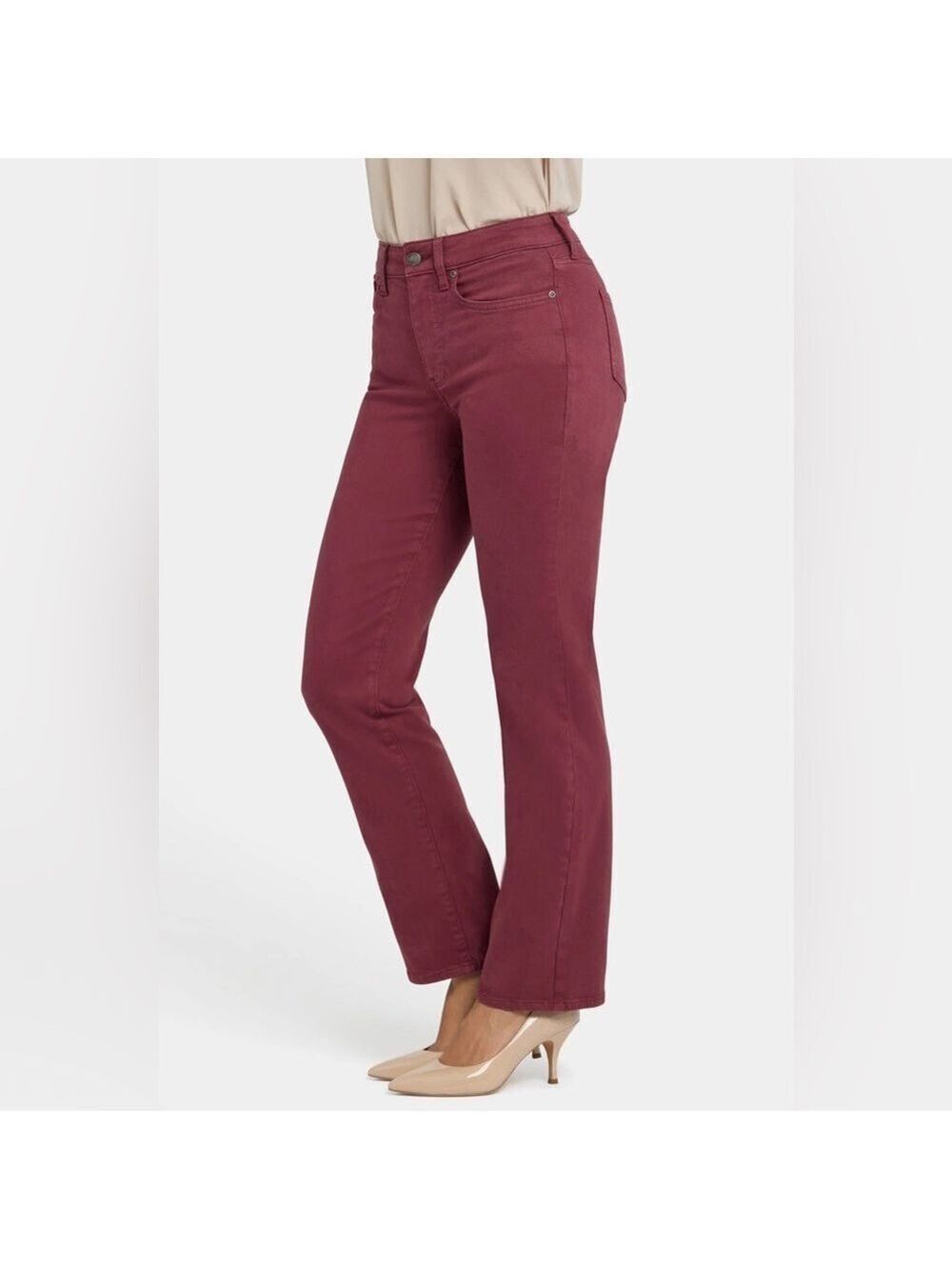 NYDJ Marilyn Stretch Straight Leg Petite Jeans in Mahogany Brown, size 6P
